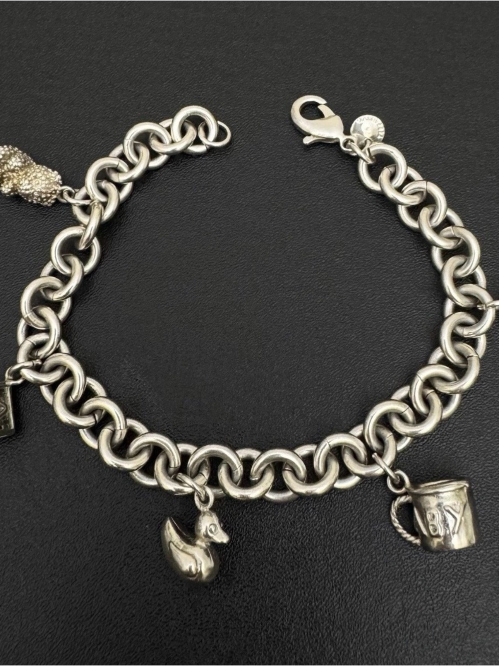 Sterling Silver Charm Bracelet with Duck & Cup Charms - Silver